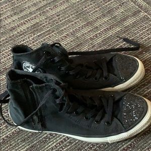 Size 9 Black HighTop Converse with sparkle